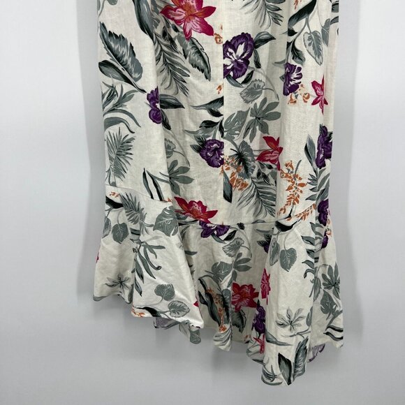 WAYF Dress Mahari Beige Floral Print Cut Out Ruffle Midi Sleeveless - Picture 12 of 12